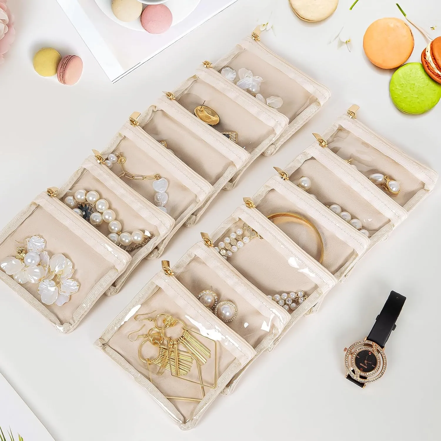 12 Pcs Travel Jewelry Bags for Women Girl, Velvet Jewelry Pouch, Small Clear Jewelry Bag, Zippered Jewelry Organizer, Luxury Jewelry Gift Bags