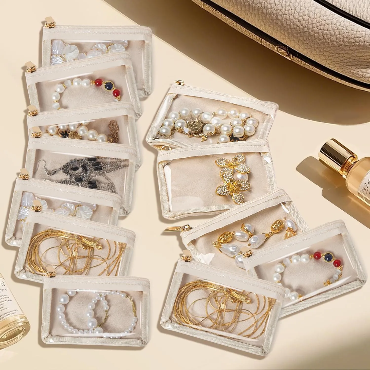 12 Pcs Travel Jewelry Bags for Women Girl, Velvet Jewelry Pouch, Small Clear Jewelry Bag, Zippered Jewelry Organizer, Luxury Jewelry Gift Bags