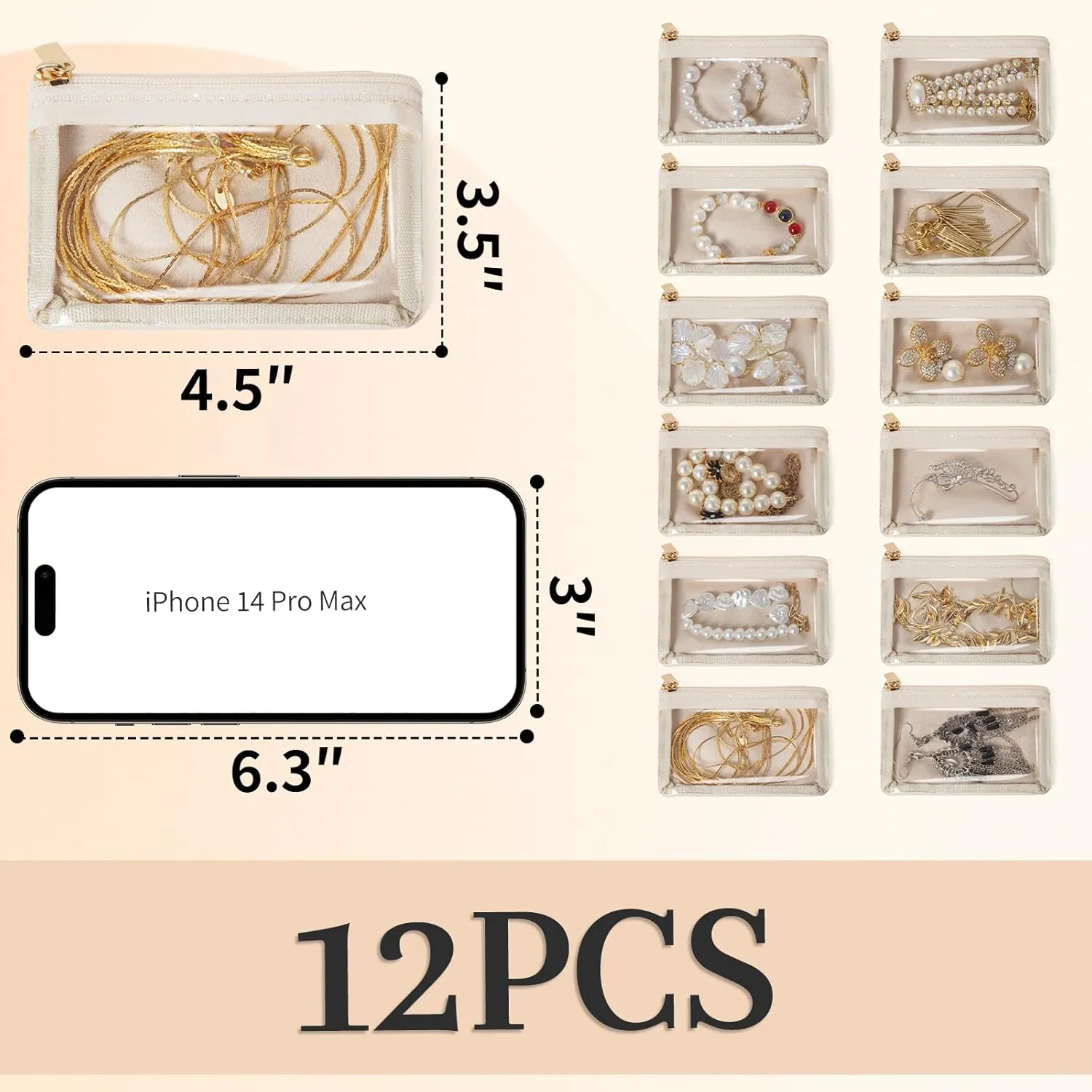 12 Pcs Travel Jewelry Bags for Women Girl, Velvet Jewelry Pouch, Small Clear Jewelry Bag, Zippered Jewelry Organizer, Luxury Jewelry Gift Bags