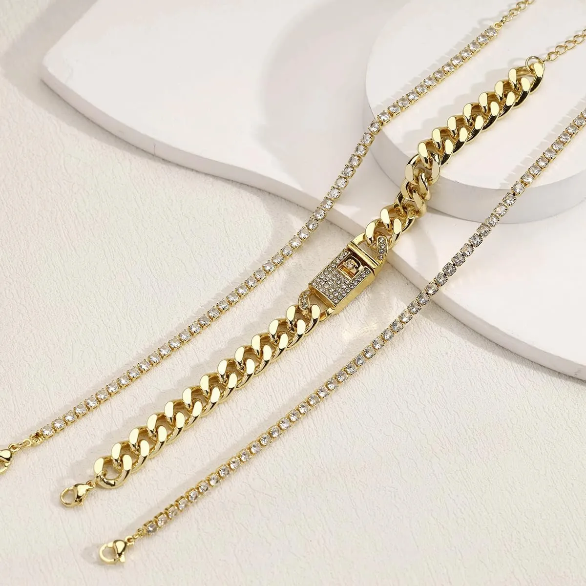 14K Gold Anklets for Women Waterproof Rhinestone Ankle Bracelet Layered Cuban Link Chain Diamond Anklet Beach Jewelry for Women