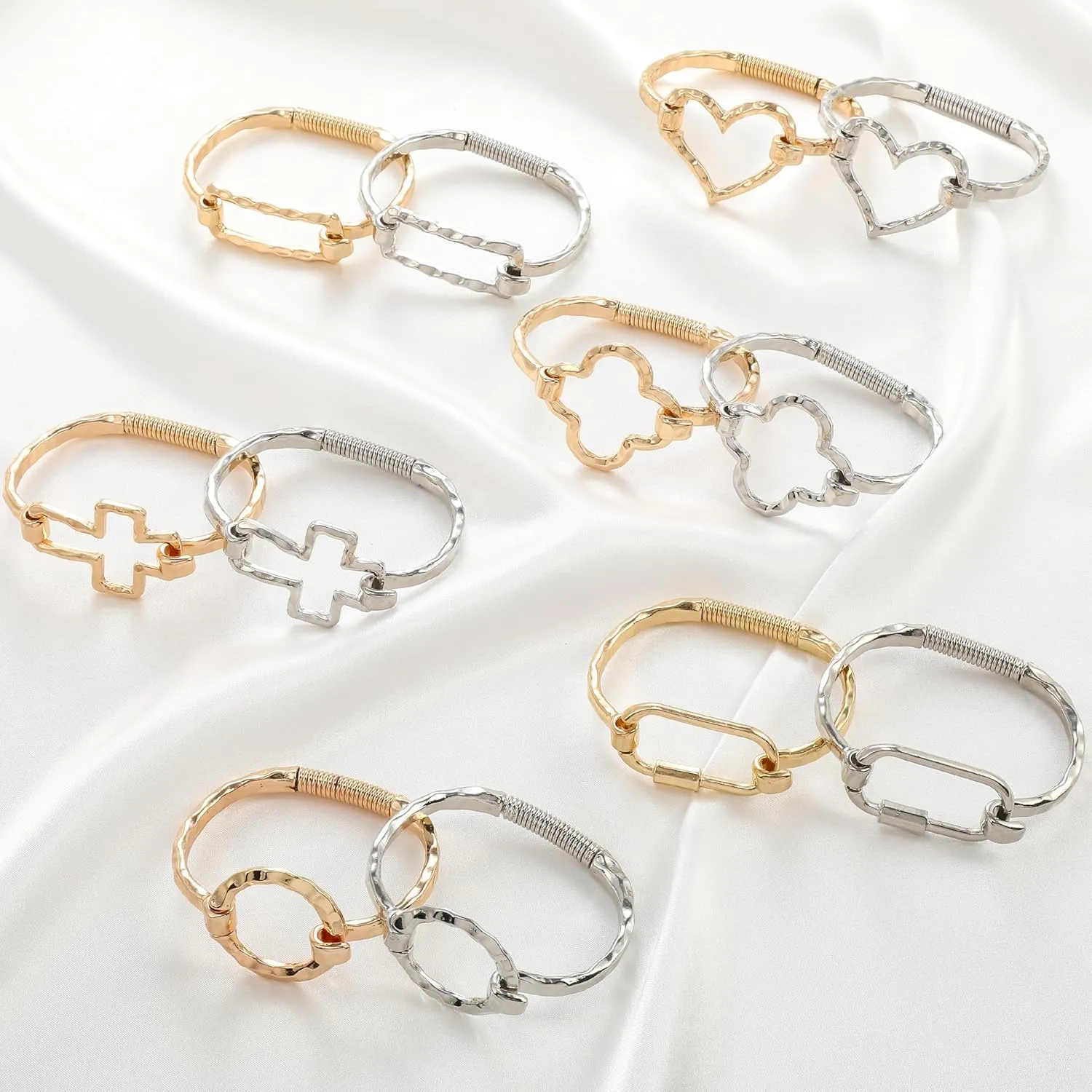 16K Gold Heart Bracelet Ring Set for Women, Cuff Bangle Irregular Bracelet Wide Chunky Heart Adjustable Buckle Bracelets for Women