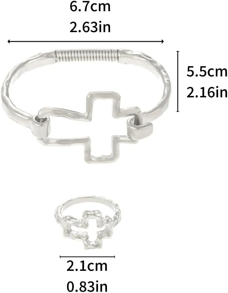 16K Gold Heart Bracelet Ring Set for Women, Cuff Bangle Irregular Bracelet Wide Chunky Heart Adjustable Buckle Bracelets for Women