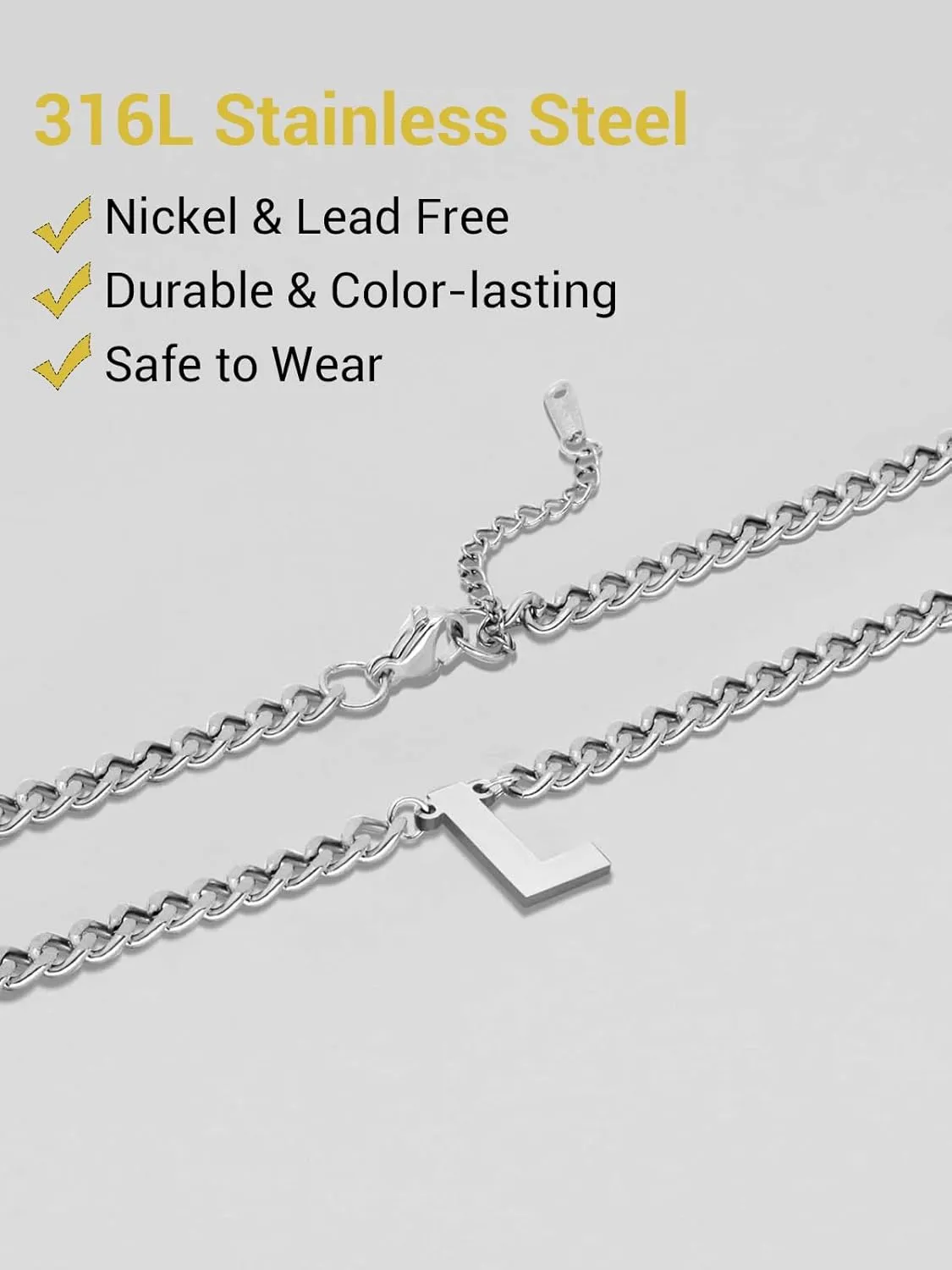 18 2 Inch Initial Letter Pendant Necklace for Men Women, 18K Gold Plated Stainless Steel Capital A-Z Alphabet Name Necklaces 4.5mm Cuban Link Chain with Initial - Send Gift Box