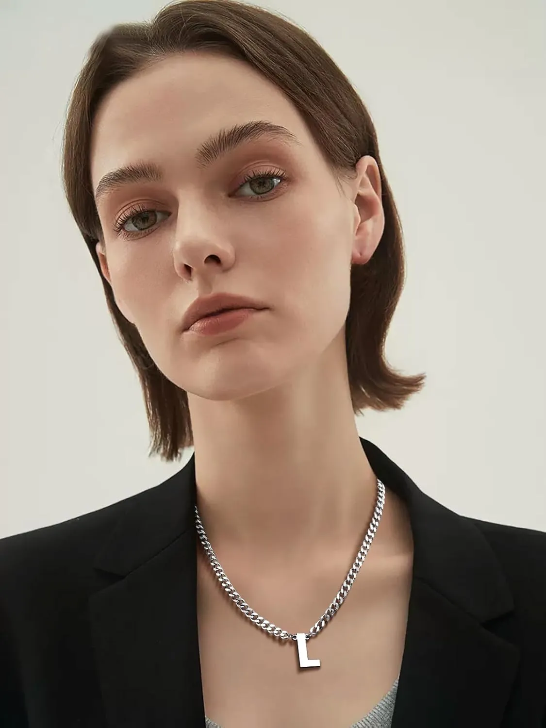 18 2 Inch Initial Letter Pendant Necklace for Men Women, 18K Gold Plated Stainless Steel Capital A-Z Alphabet Name Necklaces 4.5mm Cuban Link Chain with Initial - Send Gift Box