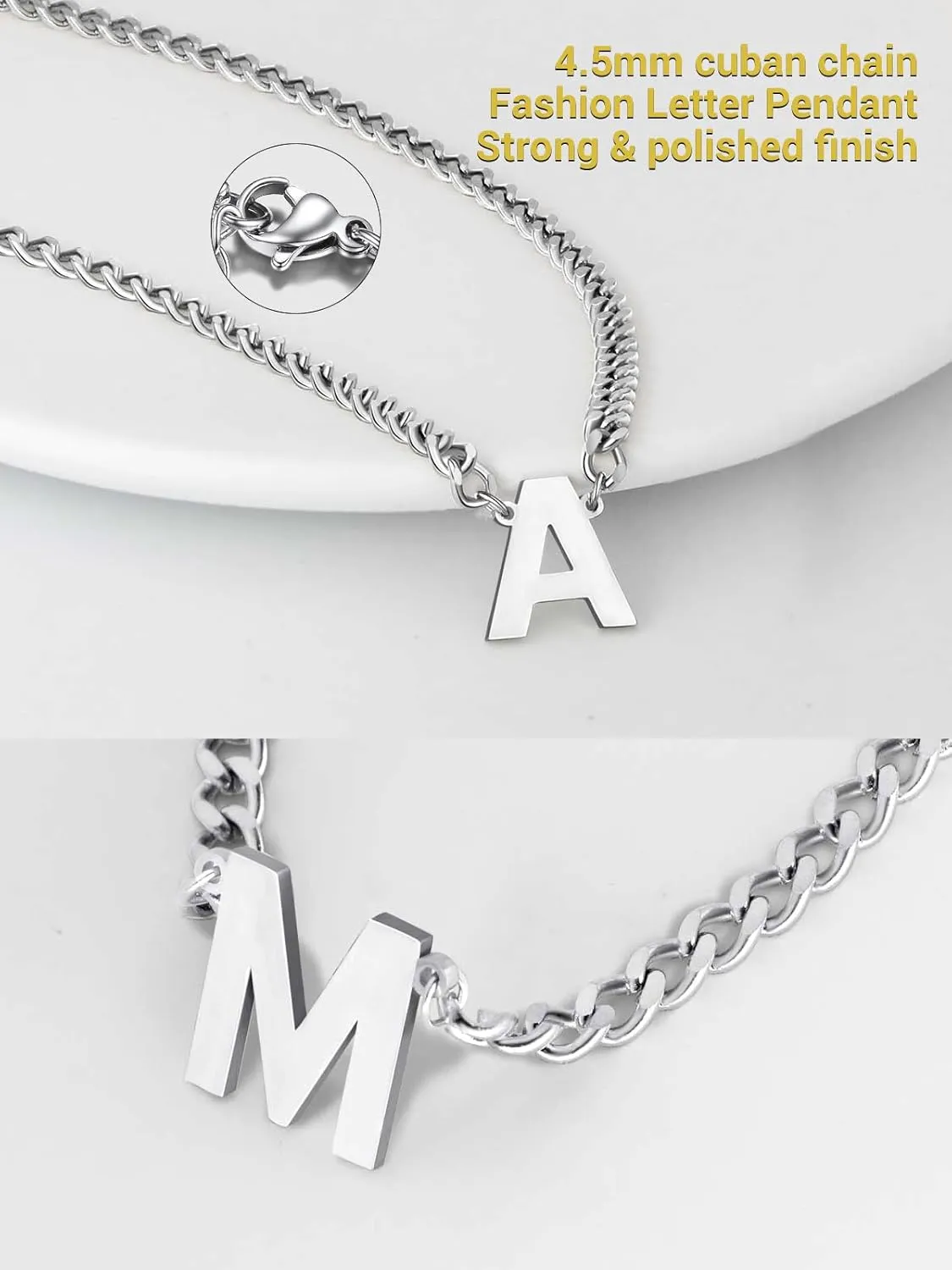18 2 Inch Initial Letter Pendant Necklace for Men Women, 18K Gold Plated Stainless Steel Capital A-Z Alphabet Name Necklaces 4.5mm Cuban Link Chain with Initial - Send Gift Box