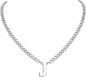 18 2 Inch Initial Letter Pendant Necklace for Men Women, 18K Gold Plated Stainless Steel Capital A-Z Alphabet Name Necklaces 4.5mm Cuban Link Chain with Initial - Send Gift Box