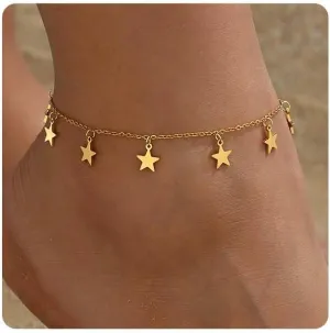 18K Gold Plated Anklets for Women Dainty Waterproof Ankle Bracelets Cuban Link Chain Anklets Layered Heart Beads Rhinestone Anklet Trendy Foot Jewelry