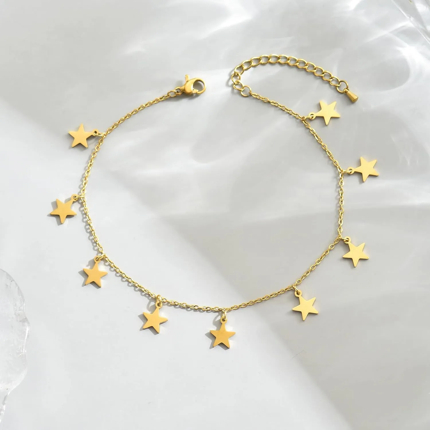 18K Gold Plated Anklets for Women Dainty Waterproof Ankle Bracelets Cuban Link Chain Anklets Layered Heart Beads Rhinestone Anklet Trendy Foot Jewelry