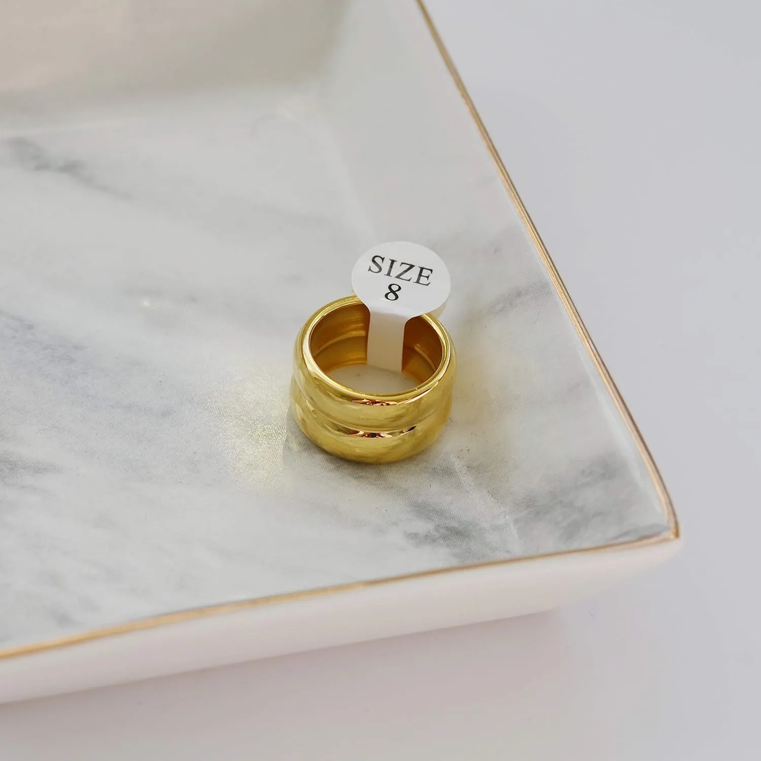18K Gold Plated Titanium Large Twin Band Ring, Double Band Stackable Ring, Bold Chunky Minimalist Women Jewelry