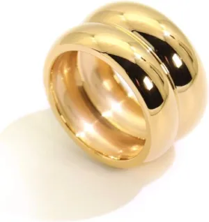 18K Gold Plated Titanium Large Twin Band Ring, Double Band Stackable Ring, Bold Chunky Minimalist Women Jewelry