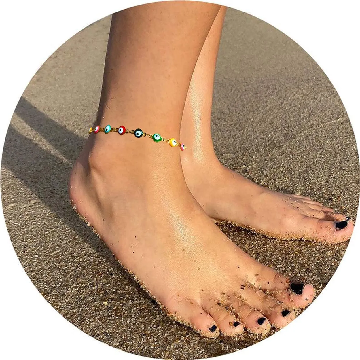 2 Pcs Evil Eye Anklet Bracelets for Women Men,18K Gold Plated Stainless Steel, Handmade Adjustable Amulet, Evil Eyes Jewelry for Family Best Friends