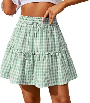 2023 Women's Drape Plaid Print Skirt High Waist Elastic Retro Plaid Short Skirt Midi Pleated Skirt