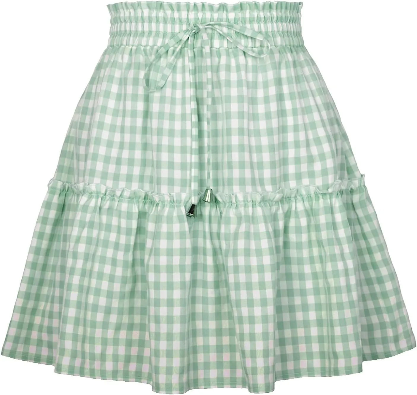 2023 Women's Drape Plaid Print Skirt High Waist Elastic Retro Plaid Short Skirt Midi Pleated Skirt