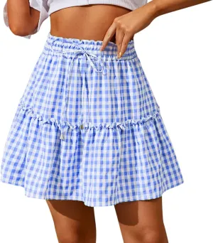2023 Women's Drape Plaid Print Skirt High Waist Elastic Retro Plaid Short Skirt Midi Pleated Skirt