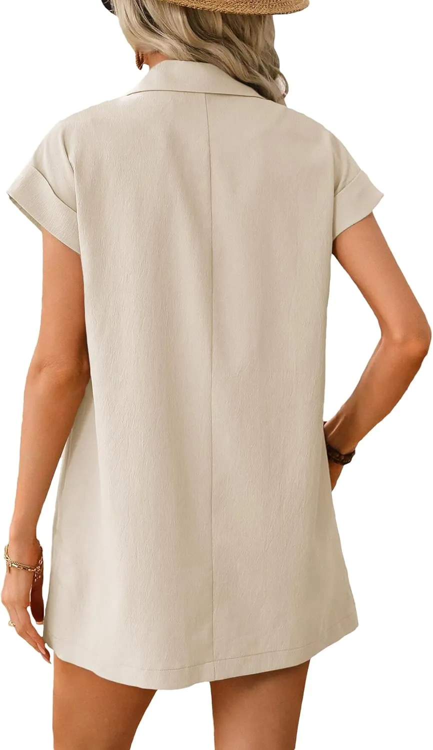 2024 Summer Short Sleeve Blazer Jacket for Women Lightweight Casual Fashion Long Work Office Suit Pockets