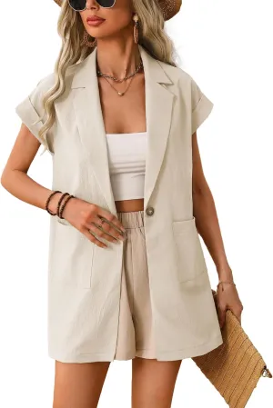 2024 Summer Short Sleeve Blazer Jacket for Women Lightweight Casual Fashion Long Work Office Suit Pockets