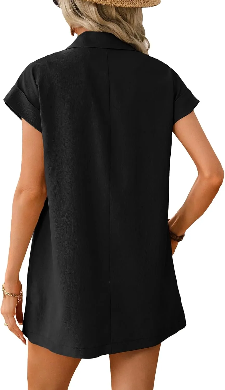 2024 Summer Short Sleeve Blazer Jacket for Women Lightweight Casual Fashion Long Work Office Suit Pockets