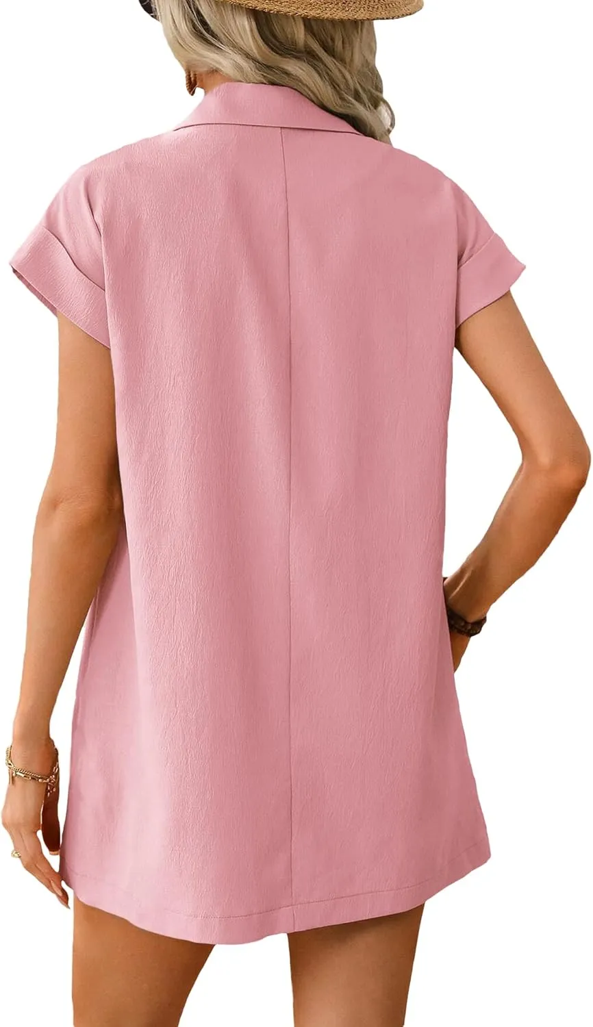 2024 Summer Short Sleeve Blazer Jacket for Women Lightweight Casual Fashion Long Work Office Suit Pockets