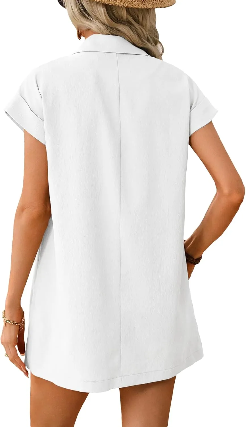 2024 Summer Short Sleeve Blazer Jacket for Women Lightweight Casual Fashion Long Work Office Suit Pockets