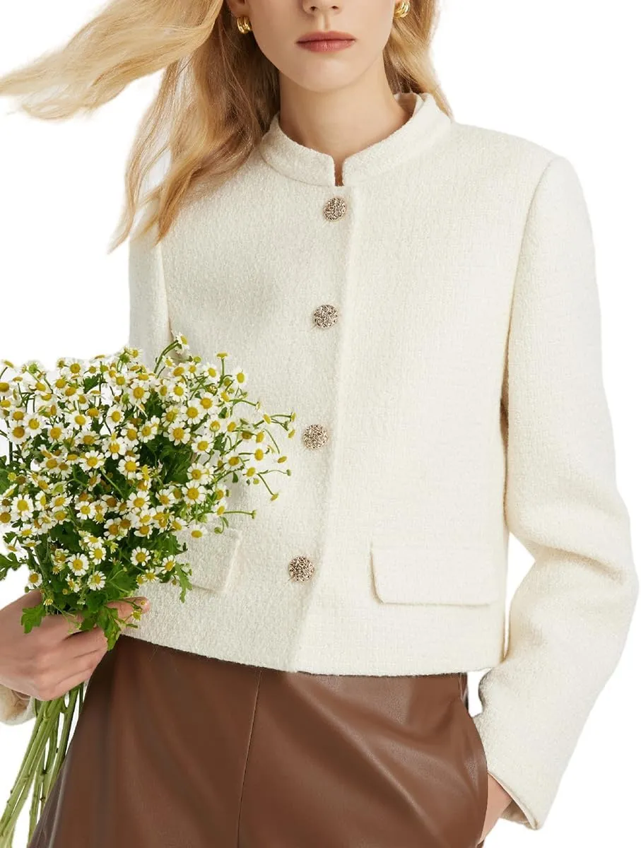 2025 Classic Tweed Blazers for Women Long Sleeve Cropped Casual Work Suit Jacket Work Blazer