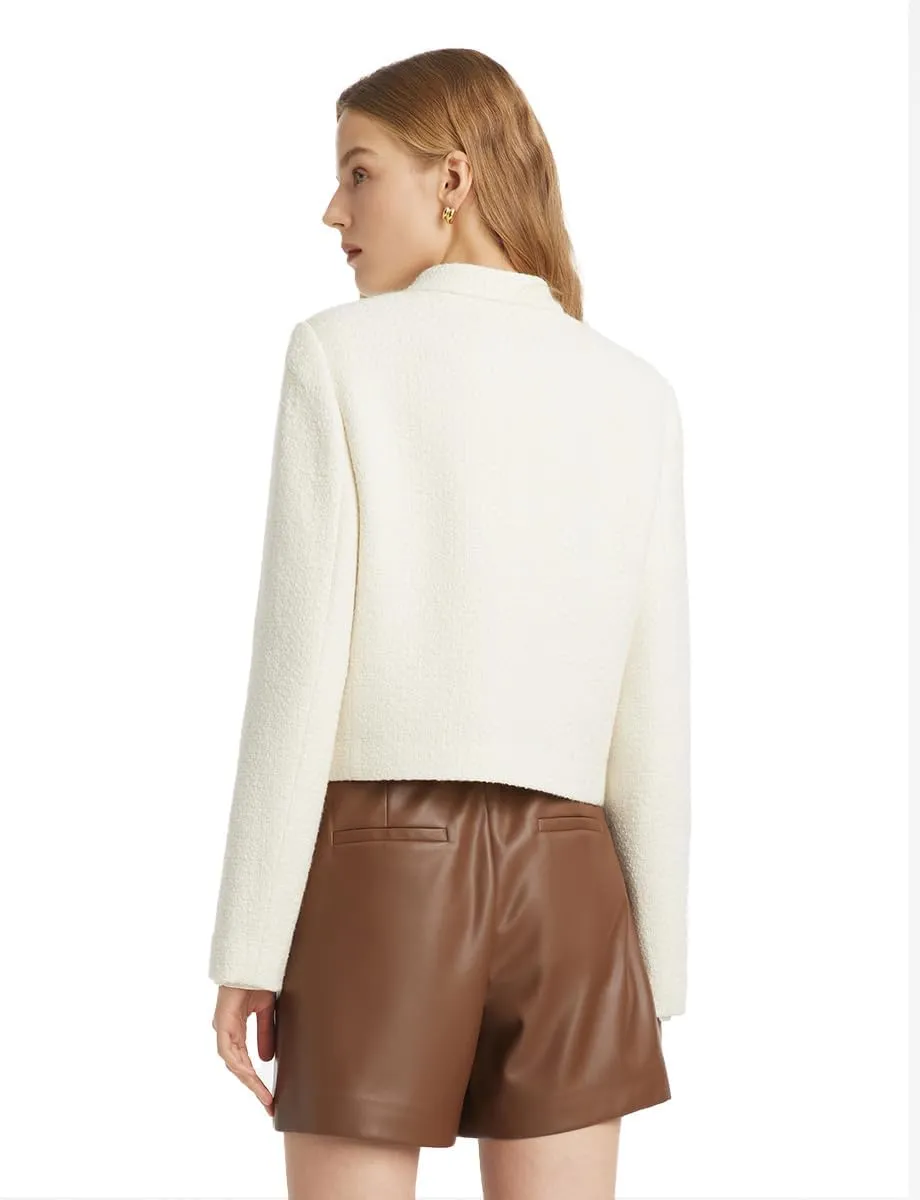 2025 Classic Tweed Blazers for Women Long Sleeve Cropped Casual Work Suit Jacket Work Blazer