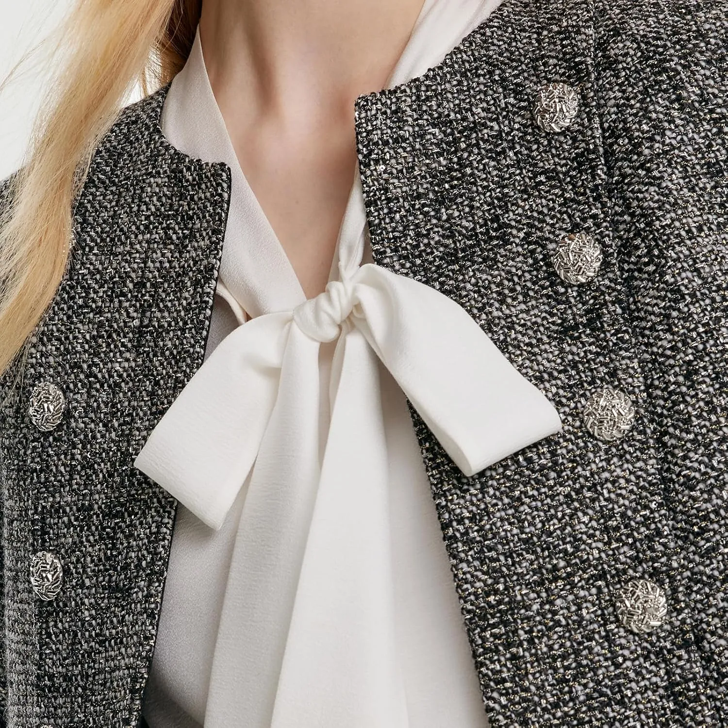 2025 Classic Tweed Blazers for Women Long Sleeve Cropped Casual Work Suit Jacket Work Blazer
