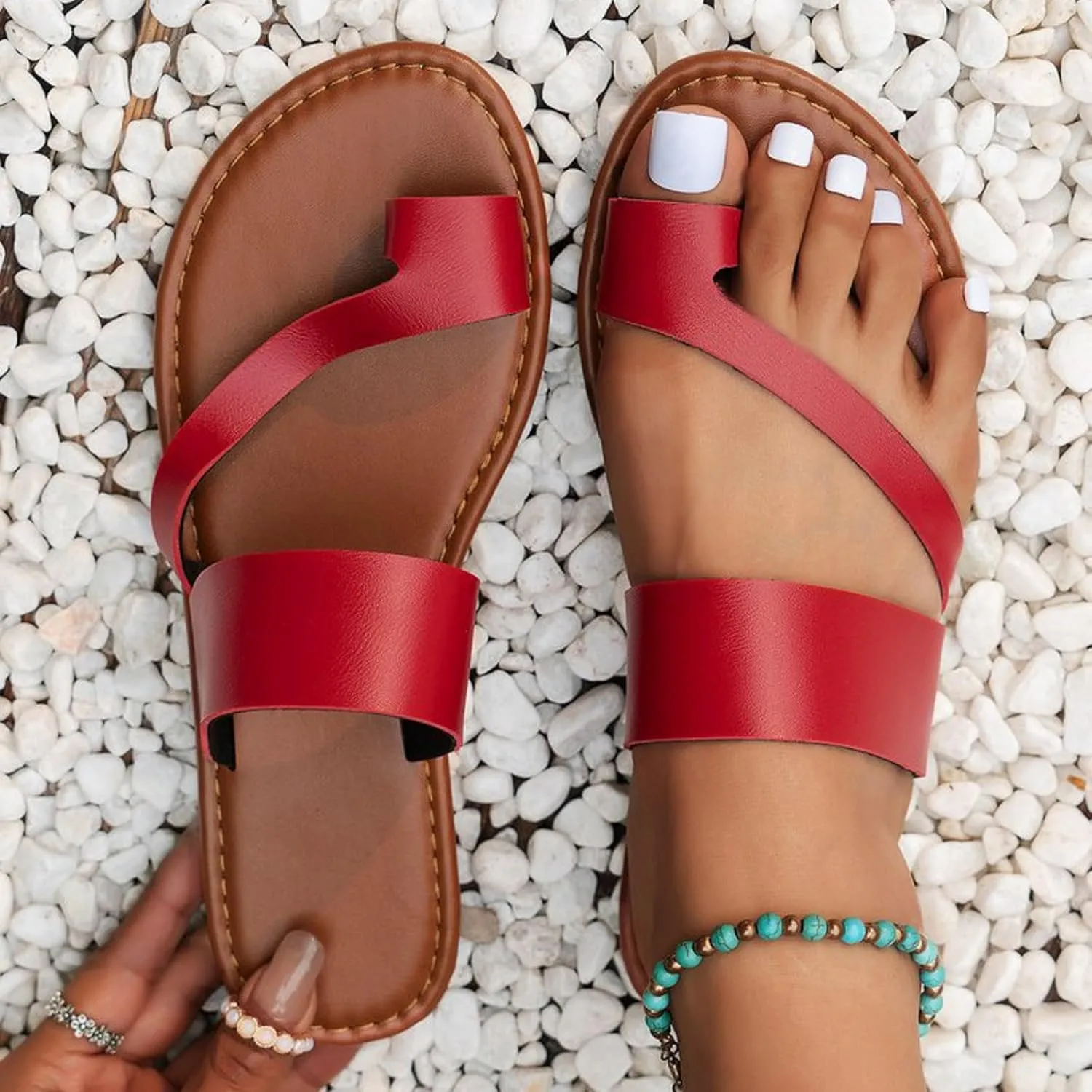 2025 Flat Sandals for Women Summer Clip Toe Slip-On Dressy Casual Shoe Comfortable Non-Slip Open Toe Leather Walking Footwear Outdoor Beach Vacation Slippers Breathable Soft Sole Loafer Shoes