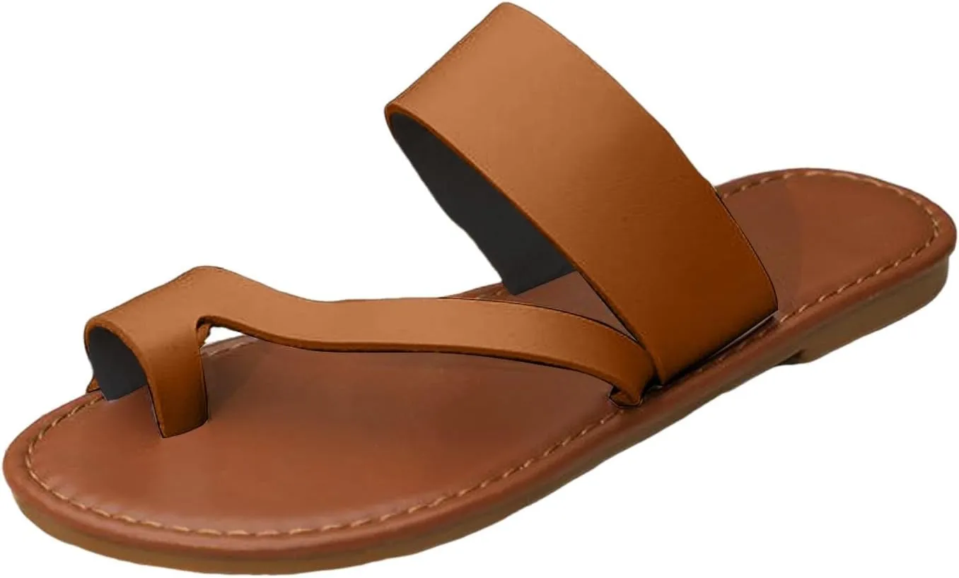 2025 Flat Sandals for Women Summer Clip Toe Slip-On Dressy Casual Shoe Comfortable Non-Slip Open Toe Leather Walking Footwear Outdoor Beach Vacation Slippers Breathable Soft Sole Loafer Shoes