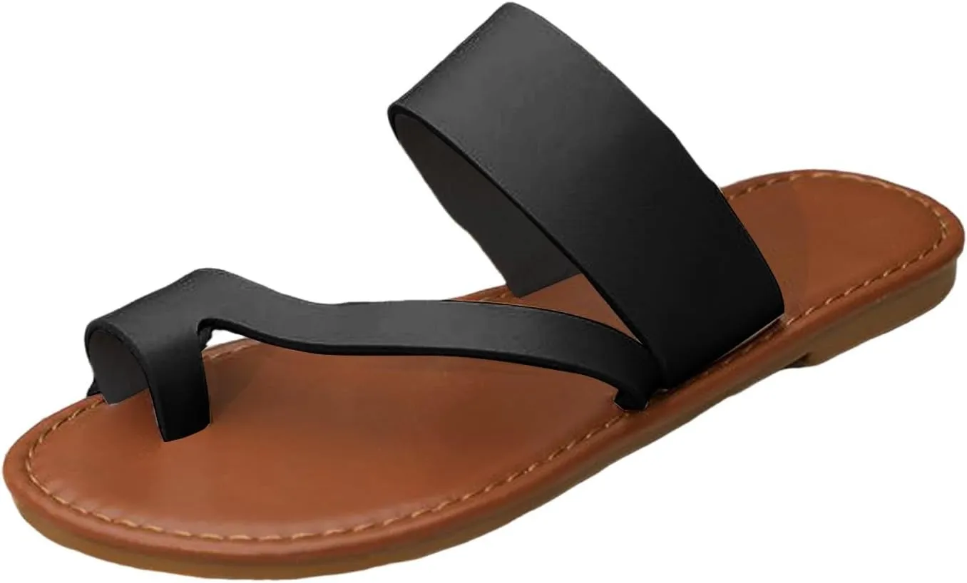 2025 Flat Sandals for Women Summer Clip Toe Slip-On Dressy Casual Shoe Comfortable Non-Slip Open Toe Leather Walking Footwear Outdoor Beach Vacation Slippers Breathable Soft Sole Loafer Shoes