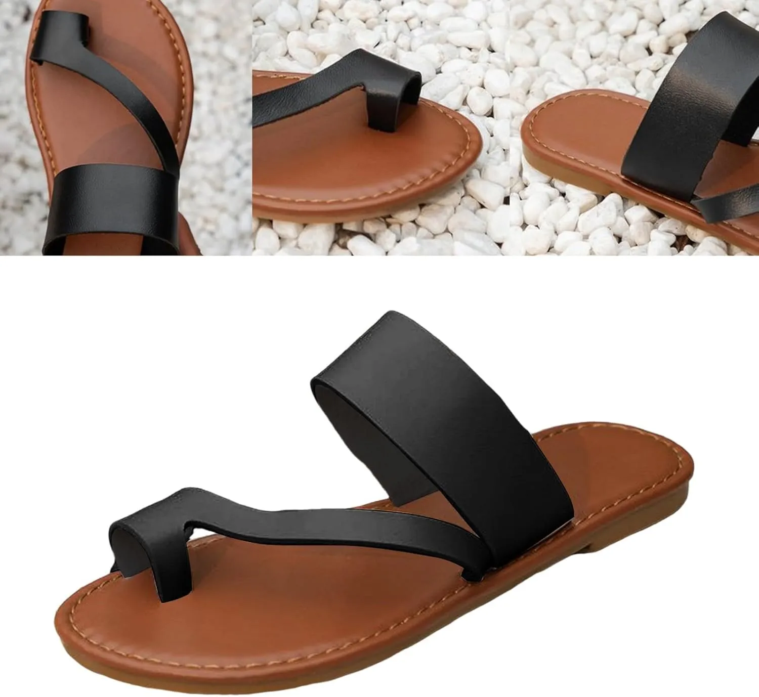 2025 Flat Sandals for Women Summer Clip Toe Slip-On Dressy Casual Shoe Comfortable Non-Slip Open Toe Leather Walking Footwear Outdoor Beach Vacation Slippers Breathable Soft Sole Loafer Shoes