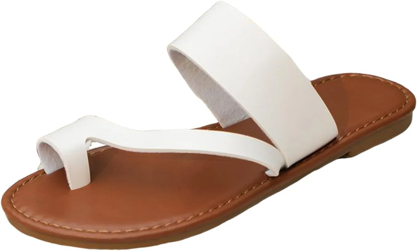 2025 Flat Sandals for Women Summer Clip Toe Slip-On Dressy Casual Shoe Comfortable Non-Slip Open Toe Leather Walking Footwear Outdoor Beach Vacation Slippers Breathable Soft Sole Loafer Shoes