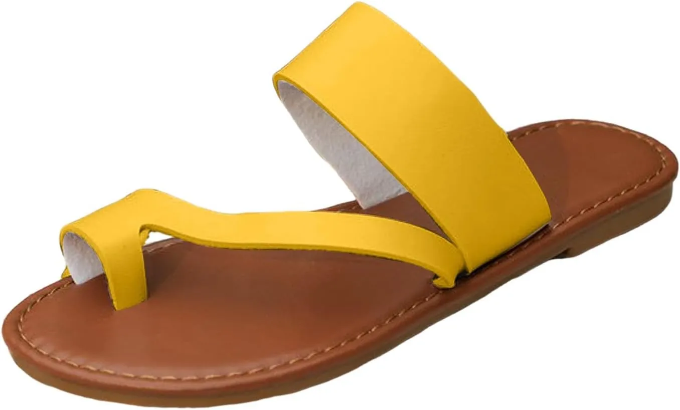 2025 Flat Sandals for Women Summer Clip Toe Slip-On Dressy Casual Shoe Comfortable Non-Slip Open Toe Leather Walking Footwear Outdoor Beach Vacation Slippers Breathable Soft Sole Loafer Shoes