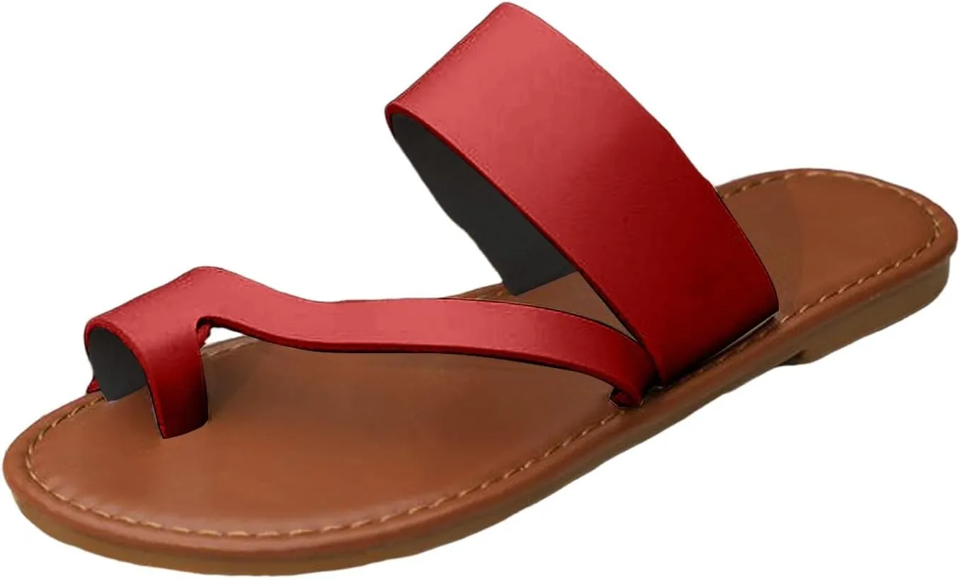 2025 Flat Sandals for Women Summer Clip Toe Slip-On Dressy Casual Shoe Comfortable Non-Slip Open Toe Leather Walking Footwear Outdoor Beach Vacation Slippers Breathable Soft Sole Loafer Shoes