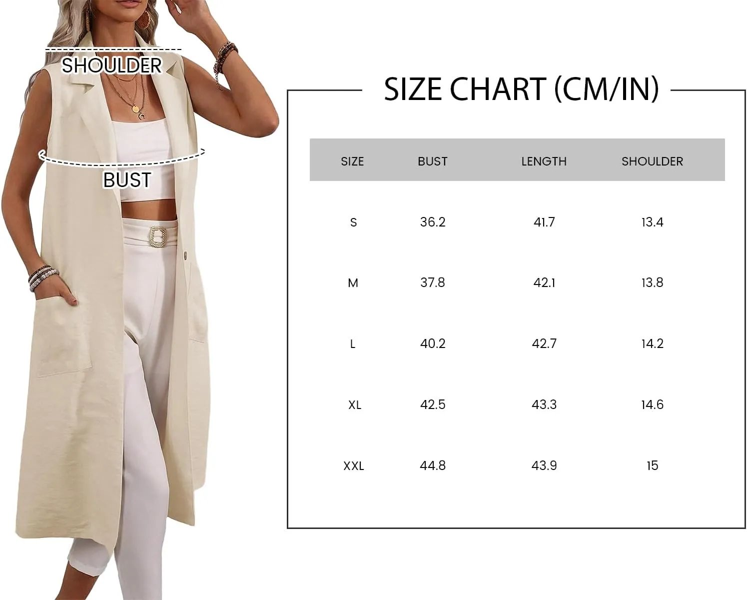 2025 Summer Sleeveless Long Linen Blazers Jacket Women Lightweight Fashion Casual Work Outerwear with Pockets