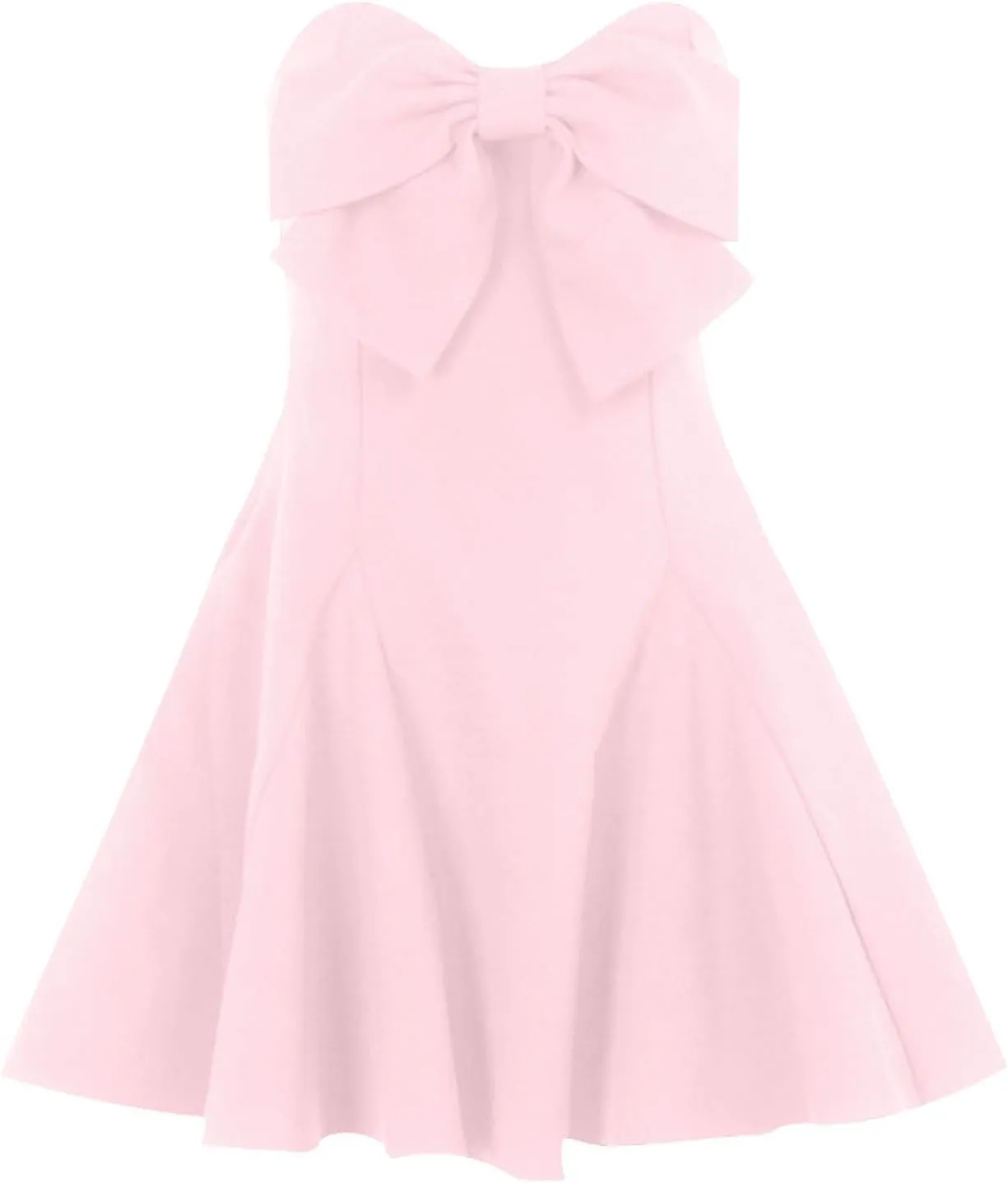 2025 Womens Summer Sexy Strapless Bow Dress Elegant Sweetheart Neck Backless Ruffle Flowy Party Mini Dresses
