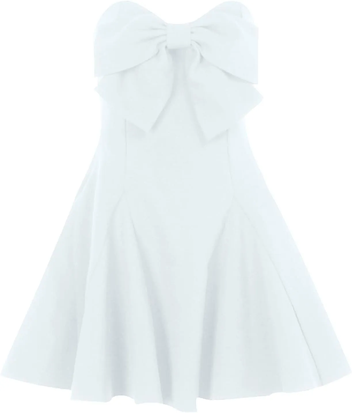 2025 Womens Summer Sexy Strapless Bow Dress Elegant Sweetheart Neck Backless Ruffle Flowy Party Mini Dresses