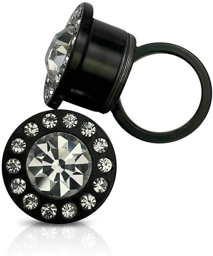 2PCS 316L Surgical Steel PVD Black Screw Fit Plugs CZ Black Cubic Zirconia Centered Tunnels Expander Ear Gauges Piercing Jewelry 3.5mm-16mm