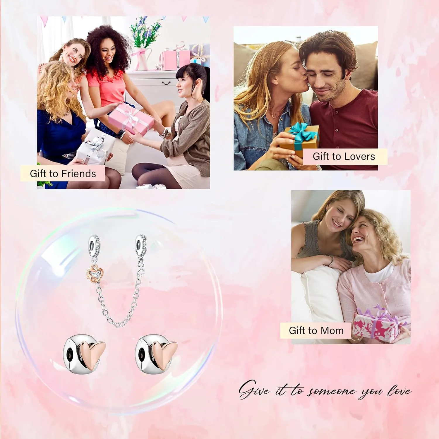 2Pcs Clip Charms for Bracelets 925 Sterling Silver with Cubic Zirconia Shell Pink Pav?? Family Always Stopper Birthday Christmas Jewelry Gifts for Women