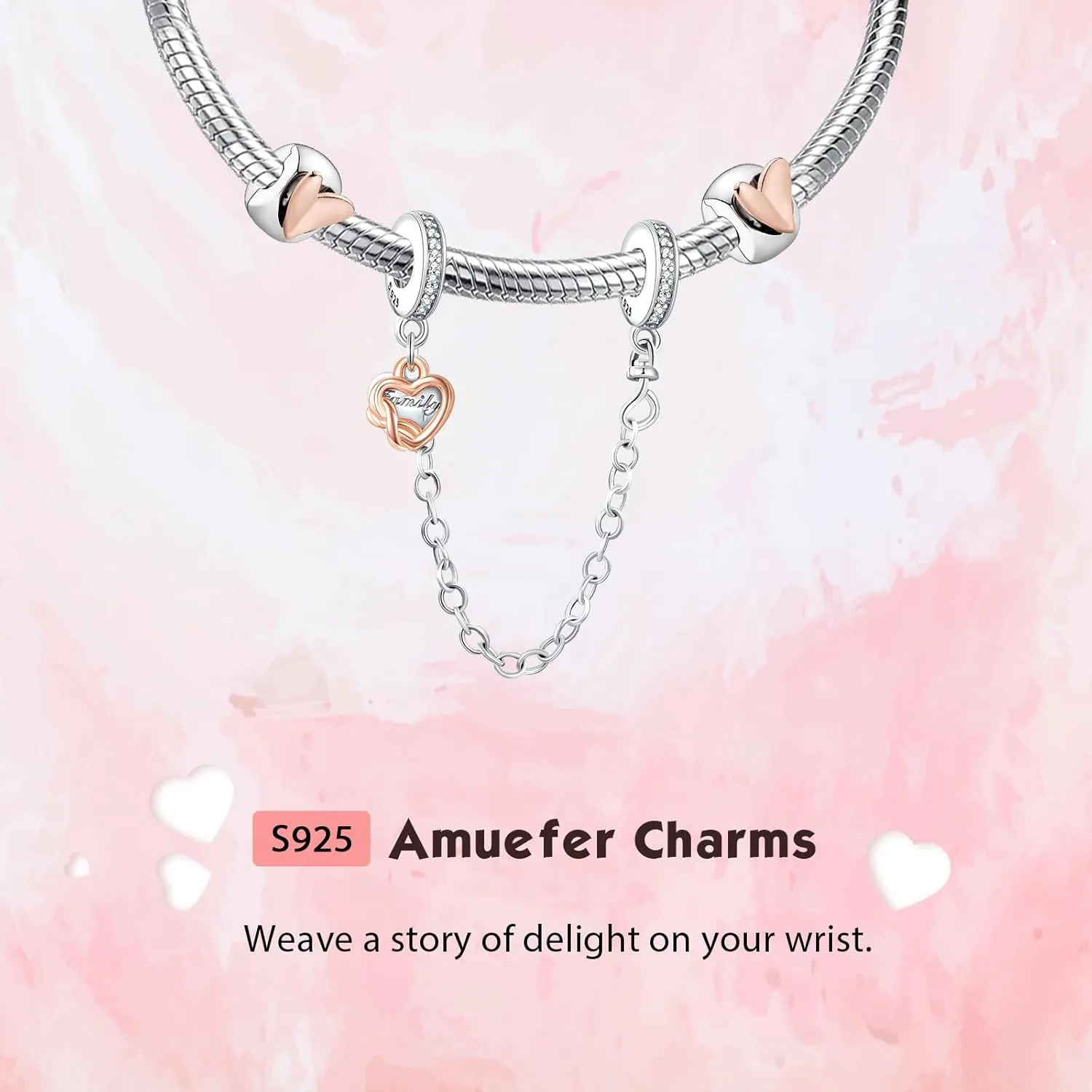 2Pcs Clip Charms for Bracelets 925 Sterling Silver with Cubic Zirconia Shell Pink Pav?? Family Always Stopper Birthday Christmas Jewelry Gifts for Women