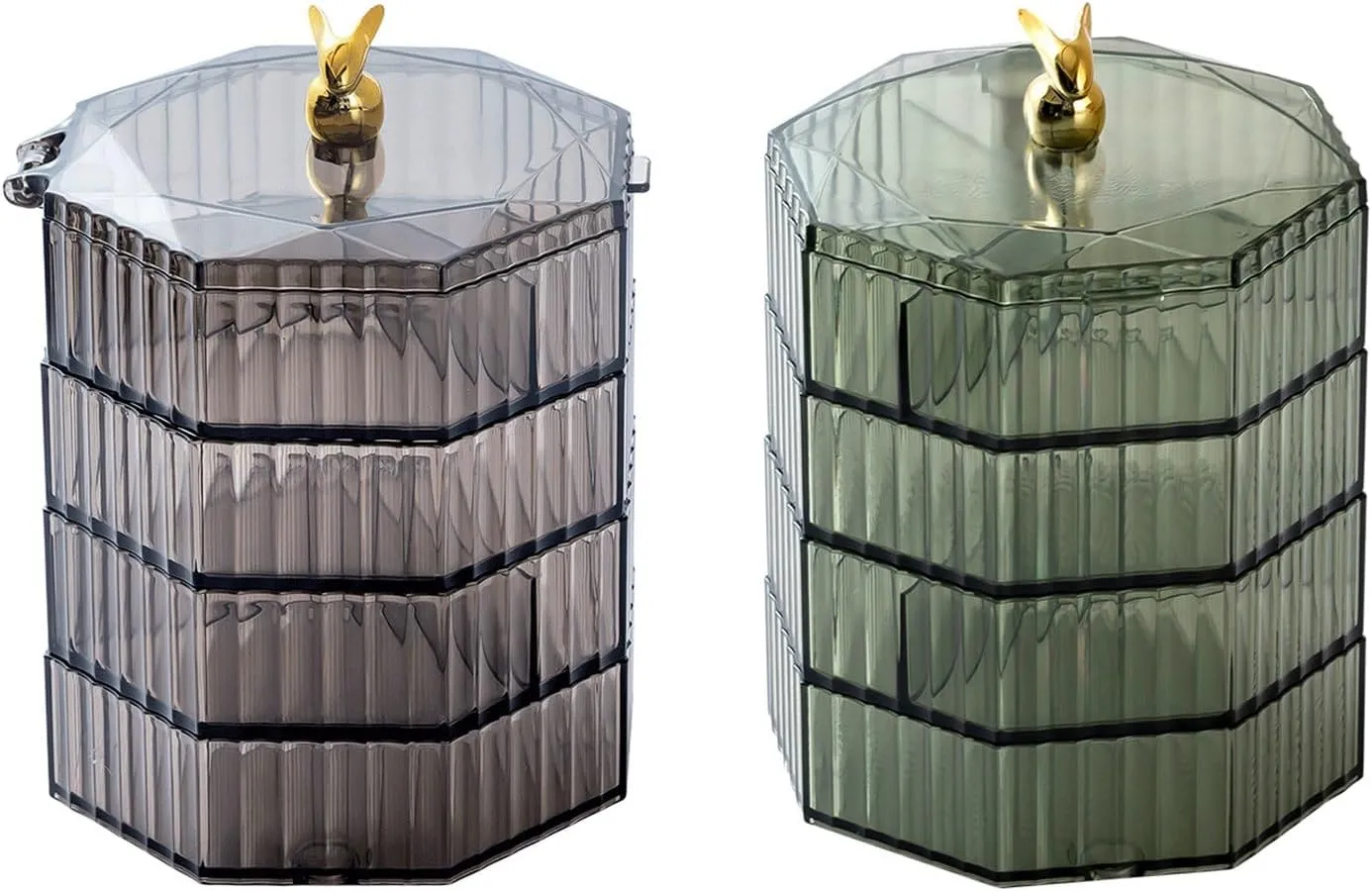 2PCS Jewelry Organizer with Handle, 4-Layer Acrylic Jewelry Box, Clear Jewelry Boxes for Women Girls, Make up Earring Organizer, Jewelry Storage Holder