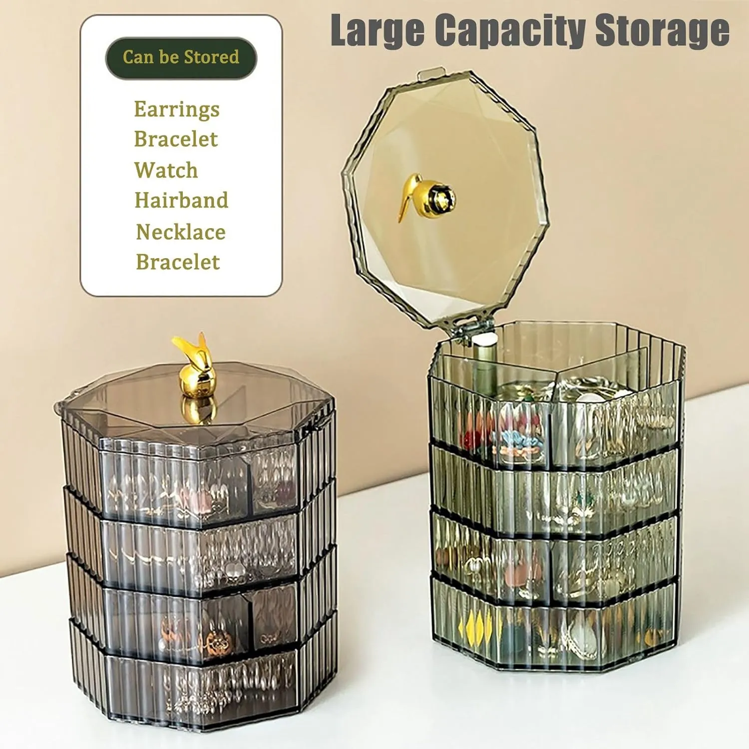 2PCS Jewelry Organizer with Handle, 4-Layer Acrylic Jewelry Box, Clear Jewelry Boxes for Women Girls, Make up Earring Organizer, Jewelry Storage Holder