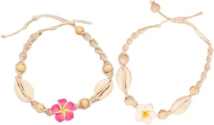 2pcs Lovely Hawaiian Plumeria Rubra Anklet Bracelet Tropical Flower Bohemia Luau Beach Party Accessories for Women