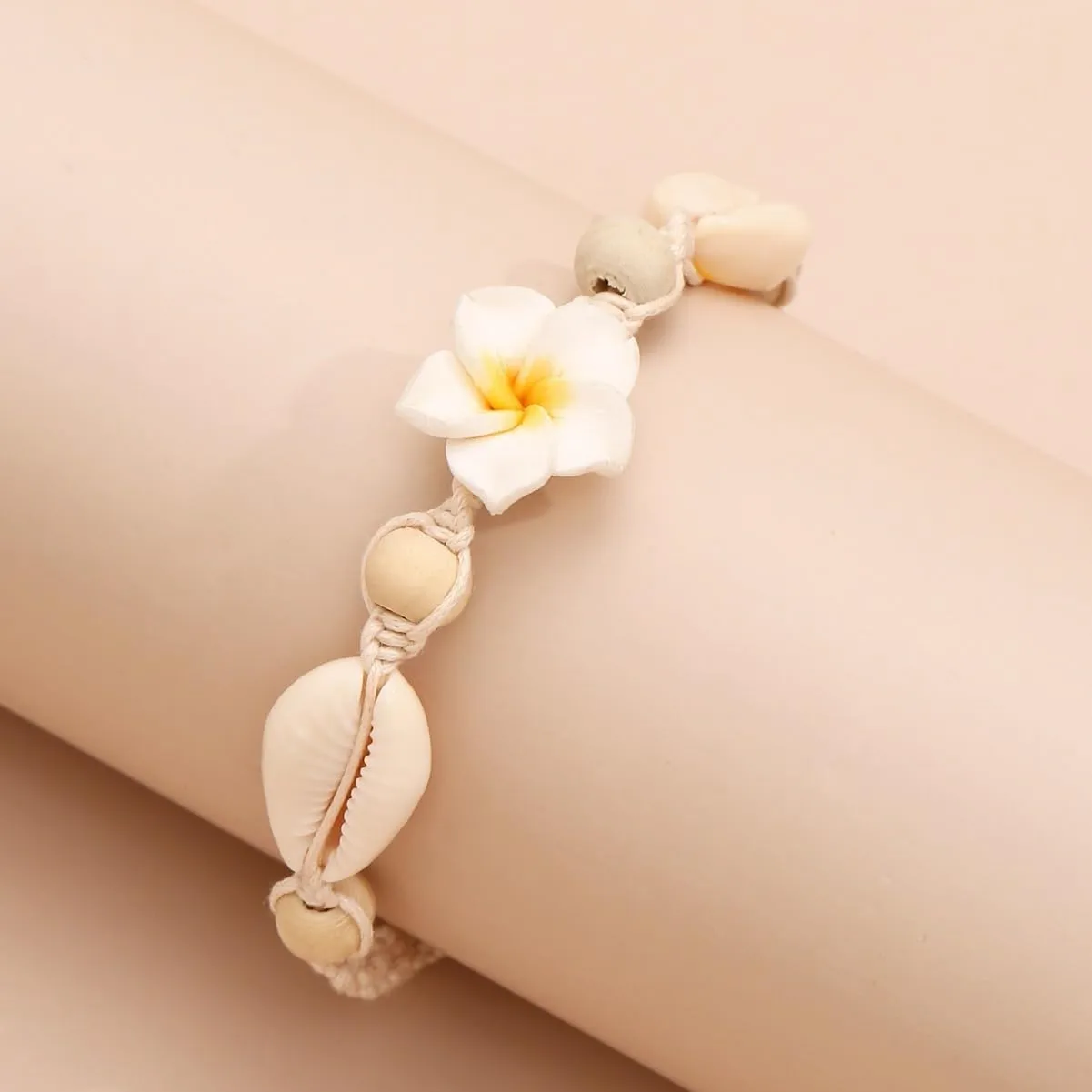 2pcs Lovely Hawaiian Plumeria Rubra Anklet Bracelet Tropical Flower Bohemia Luau Beach Party Accessories for Women