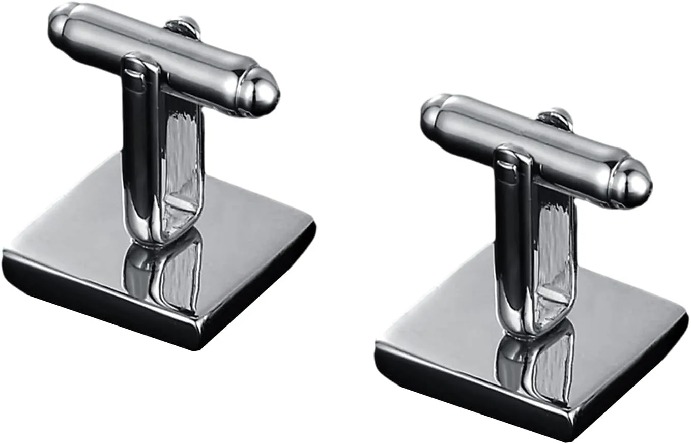 2Pcs Mens Cufflinks for Formal Business Wedding Shirt Studs Square Black Silver Cuff Links Fashionable Sleeve Buttons, Silver Black, 0.63x0.63in