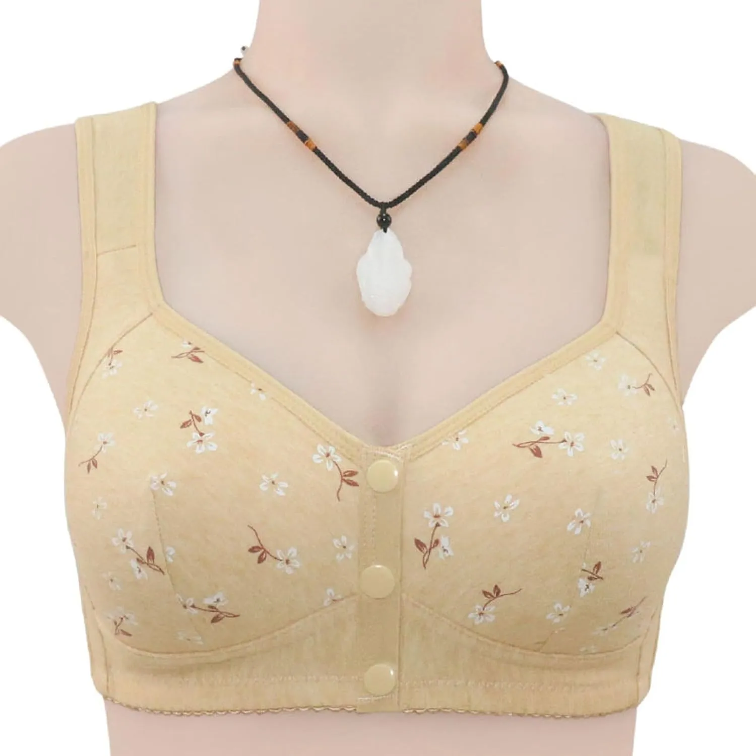 3 Pack Daisy Bra, Everyday Cozy Bras, Everyday Cotton Front Button Snap Bras Lace Unpadded Plunge Floral Easy Close Bras