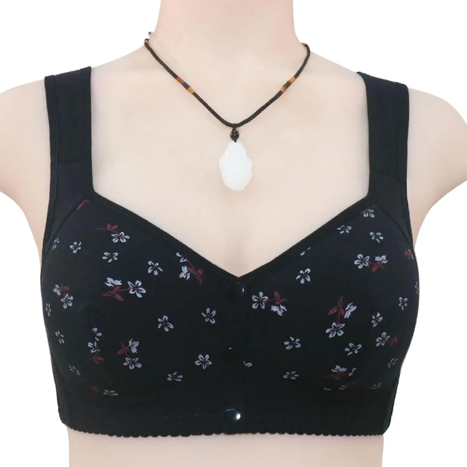 3 Pack Daisy Bra, Everyday Cozy Bras, Everyday Cotton Front Button Snap Bras Lace Unpadded Plunge Floral Easy Close Bras