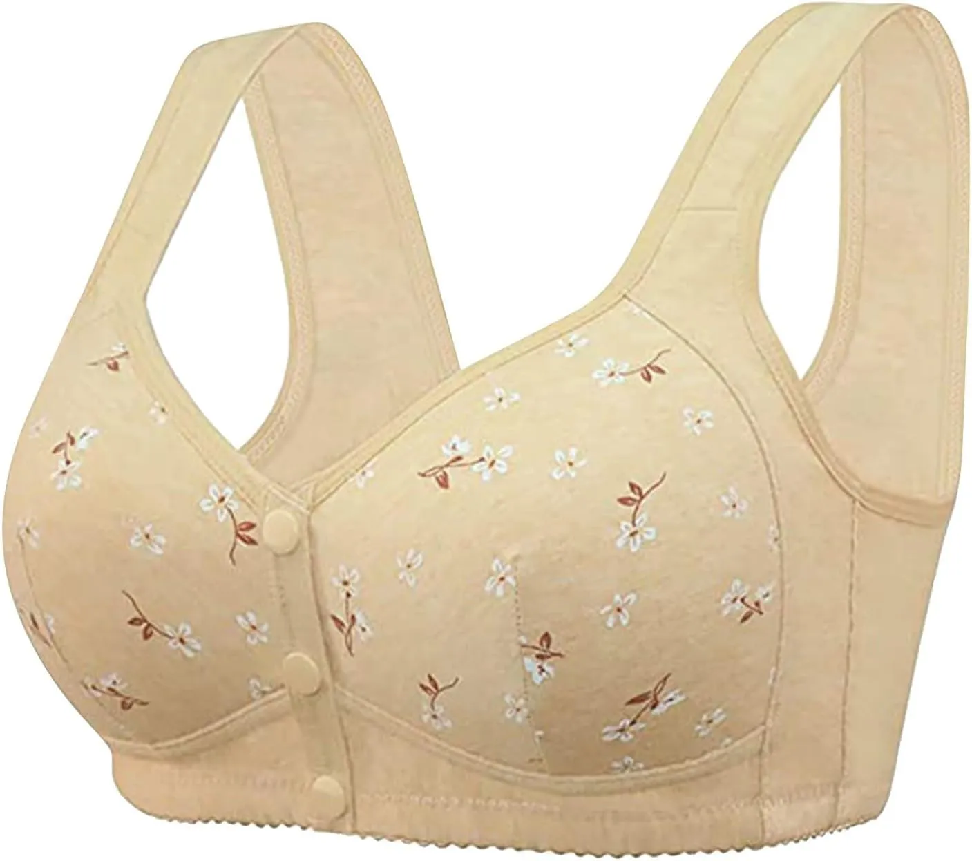 3 Pack Daisy Bra, Everyday Cozy Bras, Everyday Cotton Front Button Snap Bras Lace Unpadded Plunge Floral Easy Close Bras