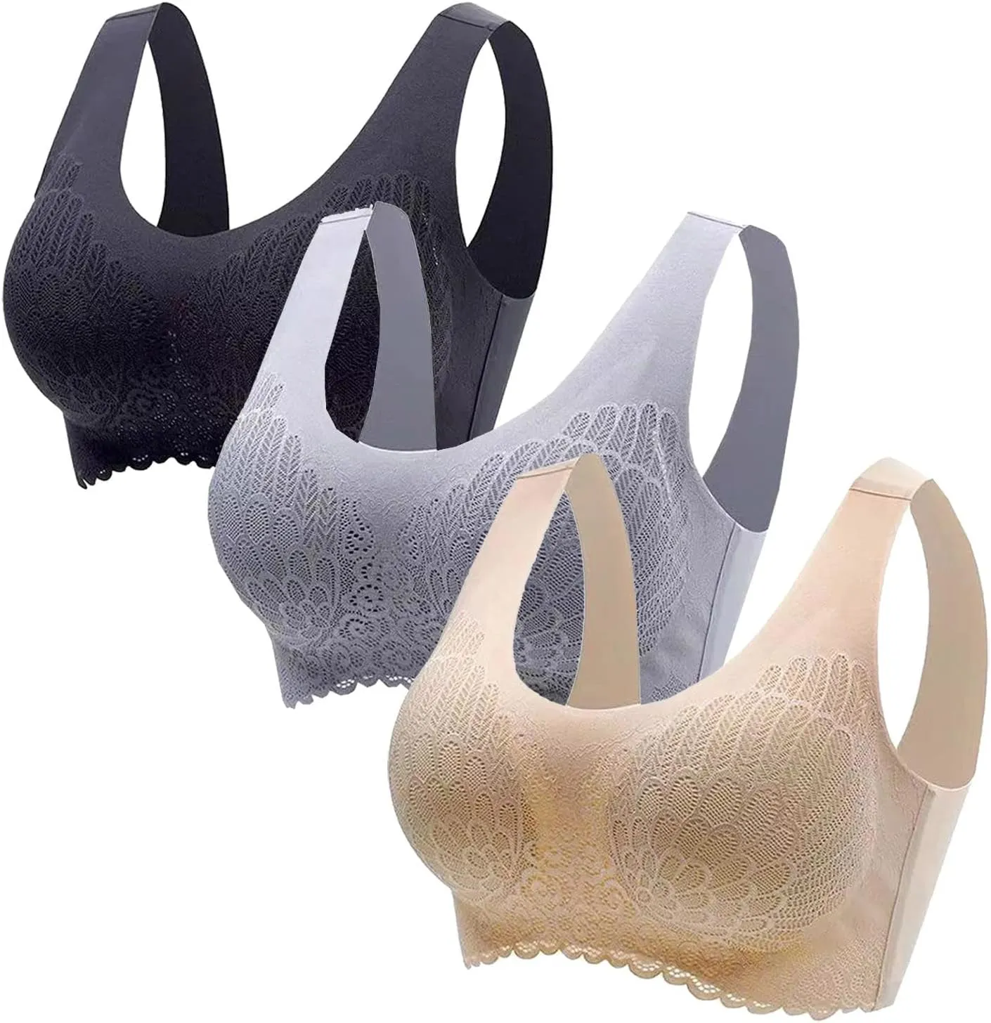 3-Pack Sports Bras for Women Classic Solid Color Wire Free Underwear High Support Vest Running Yoga Bra