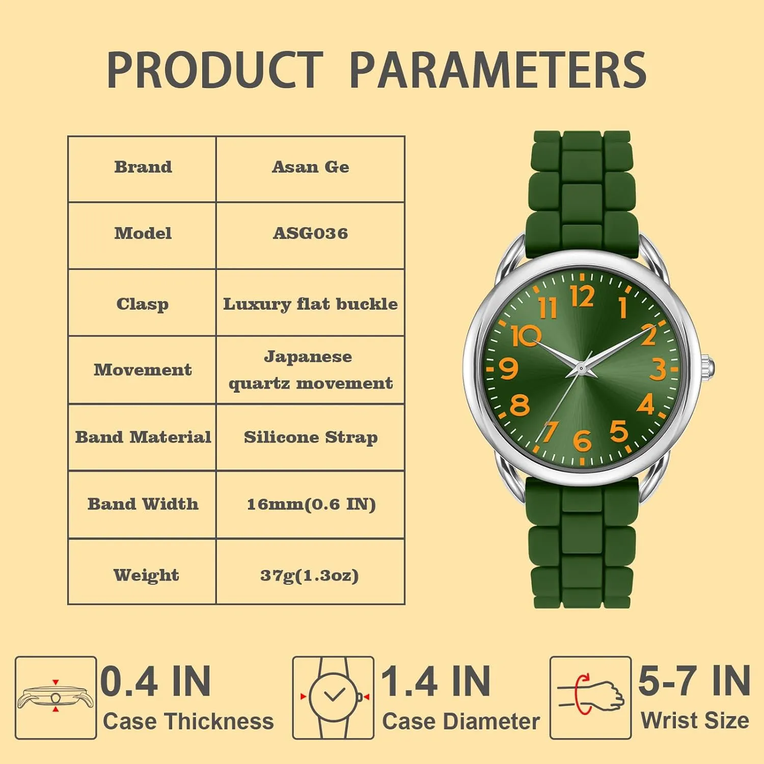 36MM Women's Watch - Comfortable Silicone Band, 3ATM Water Resistant, Scratch Resistant, Accurate Japanese Quartz - Stylish & Reliable,Women's Wrists Large Face Watch Easy to Read