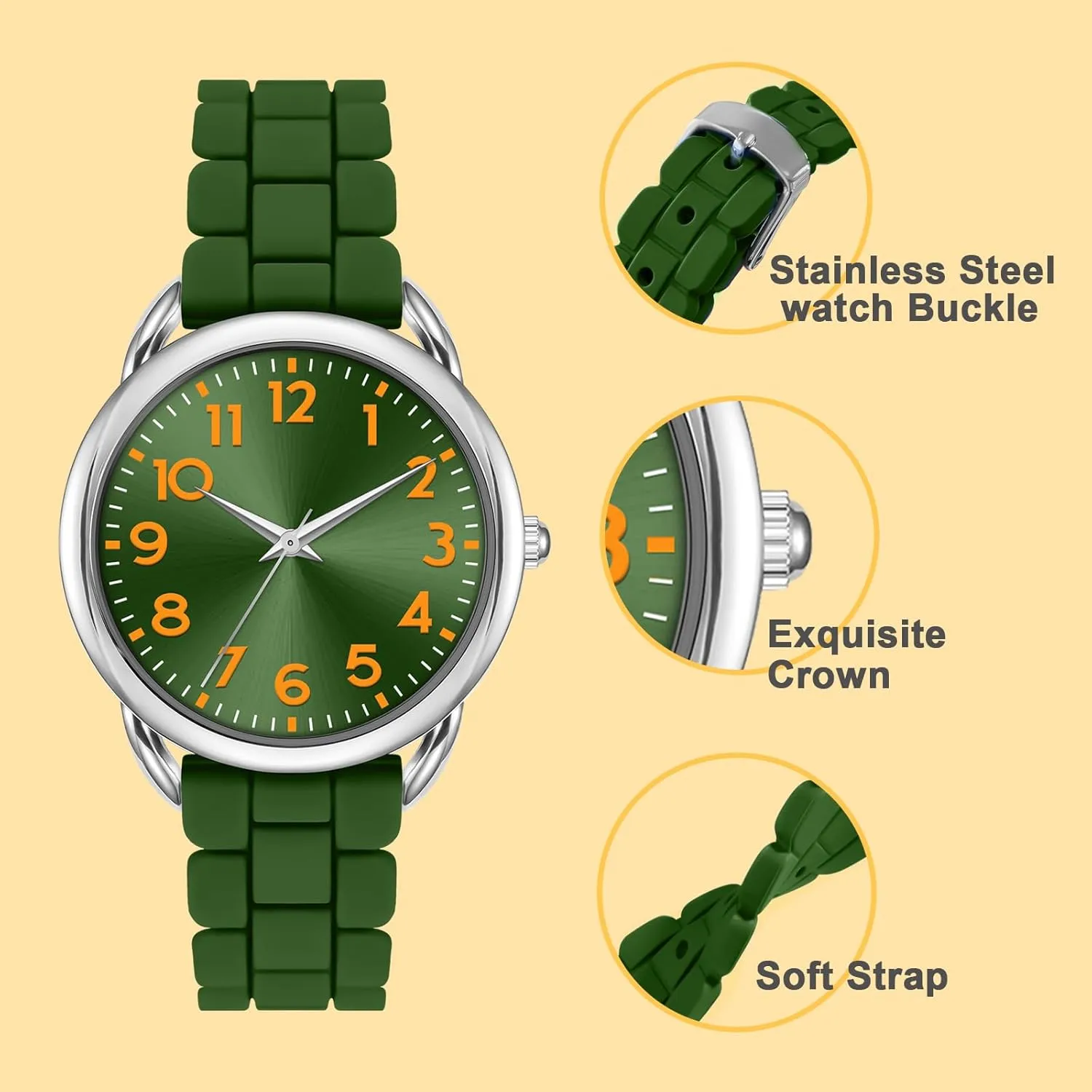 36MM Women's Watch - Comfortable Silicone Band, 3ATM Water Resistant, Scratch Resistant, Accurate Japanese Quartz - Stylish & Reliable,Women's Wrists Large Face Watch Easy to Read
